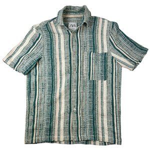 Zara Knit Short Sleeve Button Up Shirt, Multicolor, Size Small - Medium